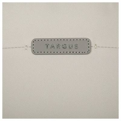 Tessuto beige con logo 'Targus' grigio al centro. Design minimalista.