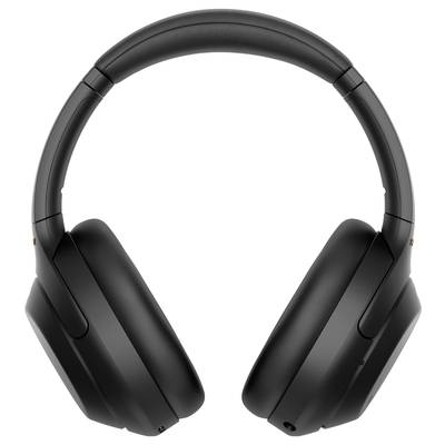 Cuffie over-ear nere wireless, raffigurate frontalmente. Adatte per ascoltare musica o effettuare chiamate, con padiglioni imbottiti.
