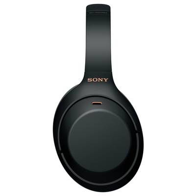 Cuffie Sony nere con design over-ear chiuso e logo Sony in scrittura arancione sul padiglione.