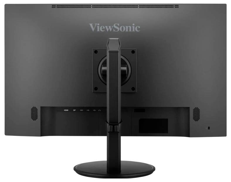 Vista posteriore di un monitor ViewSonic con base.
