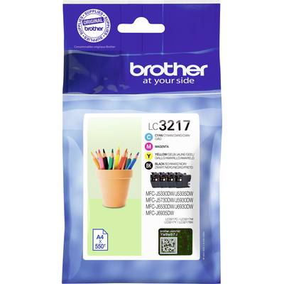 Confezione cartuccia d'inchiostro Brother, modello LC3217, compatibile con diversi modelli di stampante, con capacità di stampa di 550 pagine.