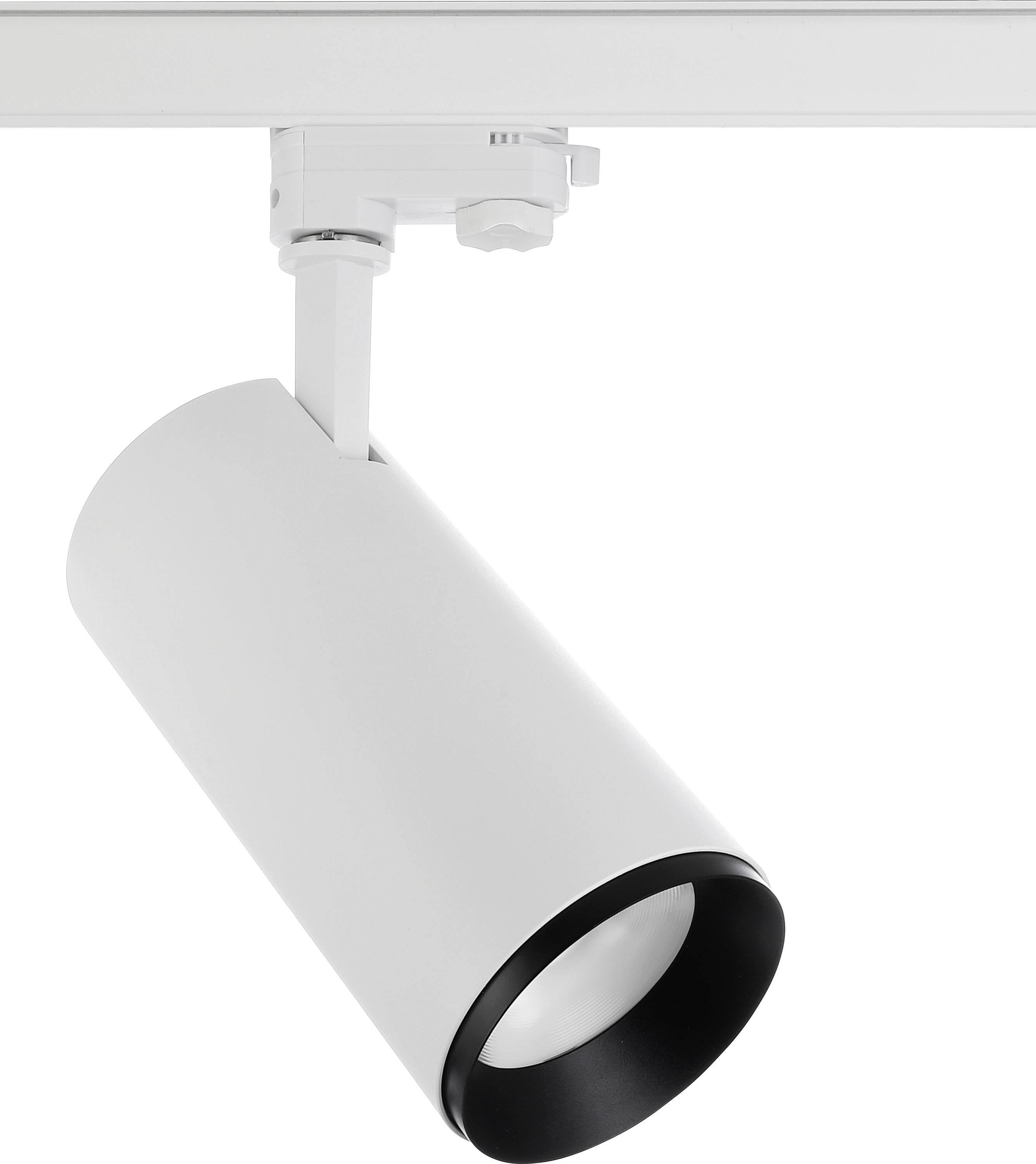 Plafoniera cilindrica bianca, montata su supporto orientabile, adatta per un'illuminazione mirata.