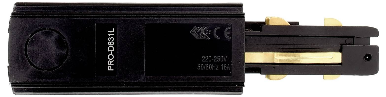 Adattatore per spina elettrica rettangolare nero con etichetta PRO-OB31L e poli metallici che sporgono verso destra.