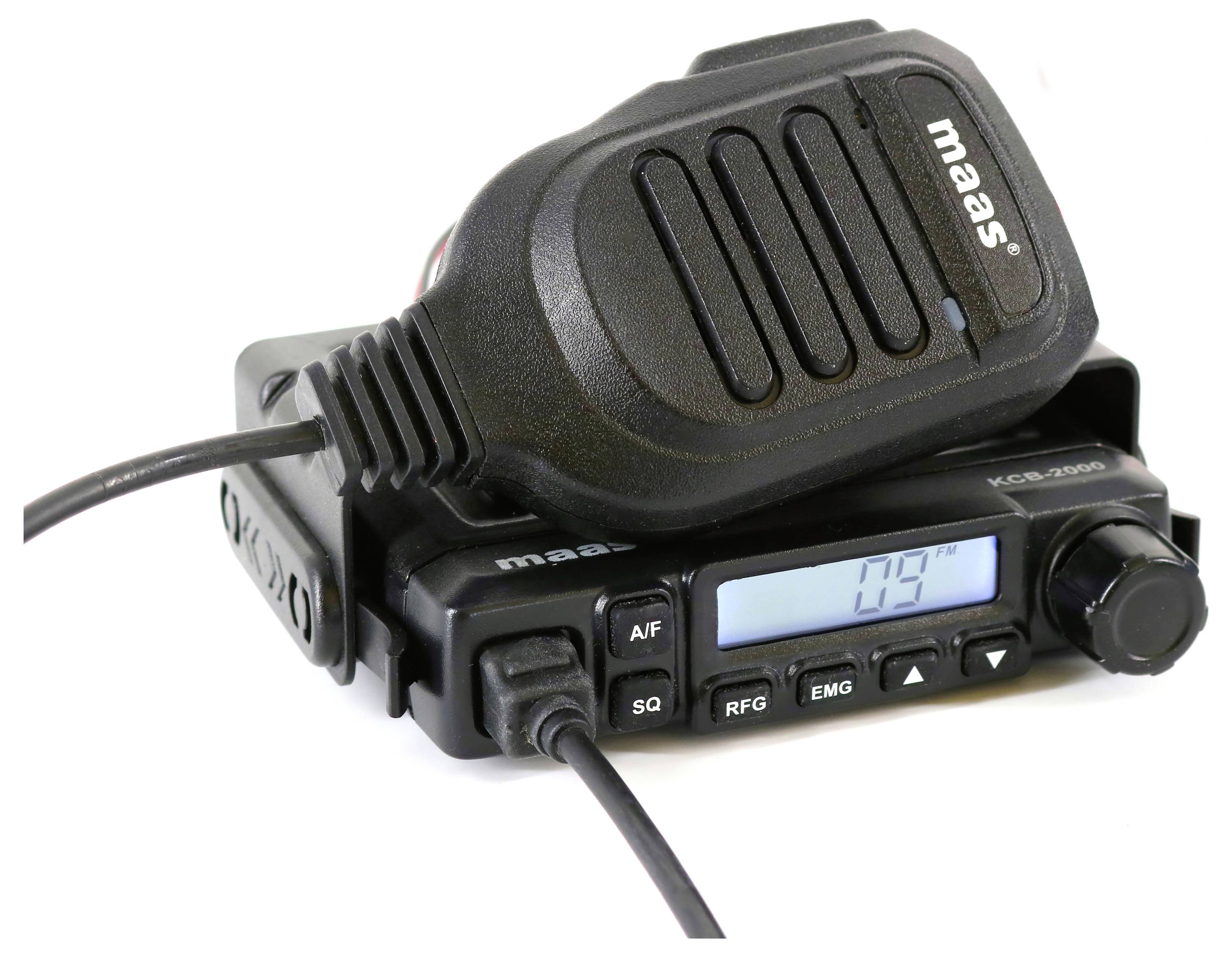 Un ricetrasmettitore portatile nero con microfono e display che mostra il numero '07'. Tasti di controllo accanto al display per una gestione semplice.