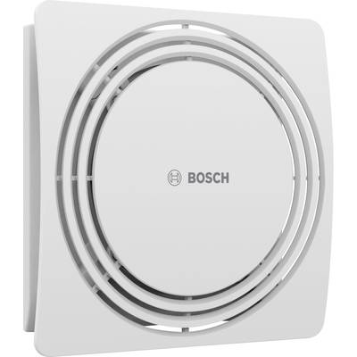 Un ventilatore bianco Bosch dal design rotondo con fessure di ventilazione parallele, adatto per sistemi di ventilazione domestica.