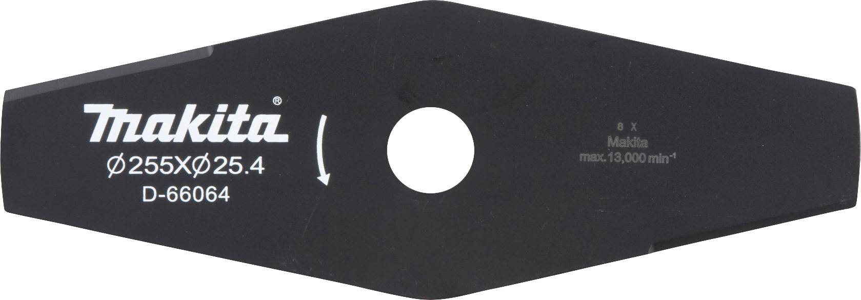 Pezzo di ricambio nero Makita con foro rotondo al centro, con indicazioni testuali delle dimensioni: 'Ø255XØ25,4 D-66064'.