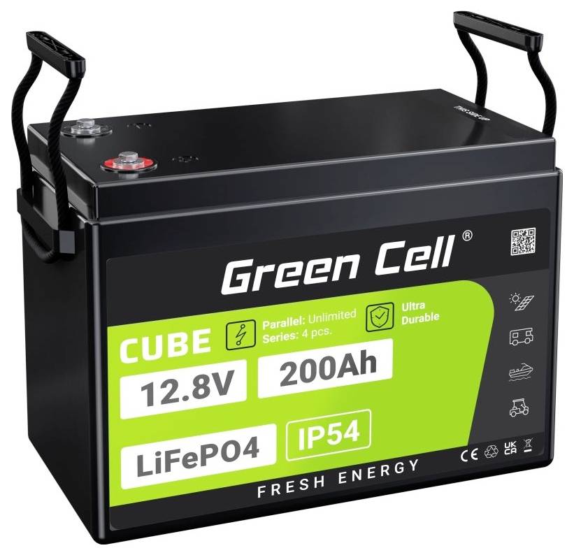 Green Cell CUBE LiFePO4 Batteria ricaricabile speciale Blocco LiFePo Contatto a vite Li-Ion 12.8 V 200 Ah 1 pz.