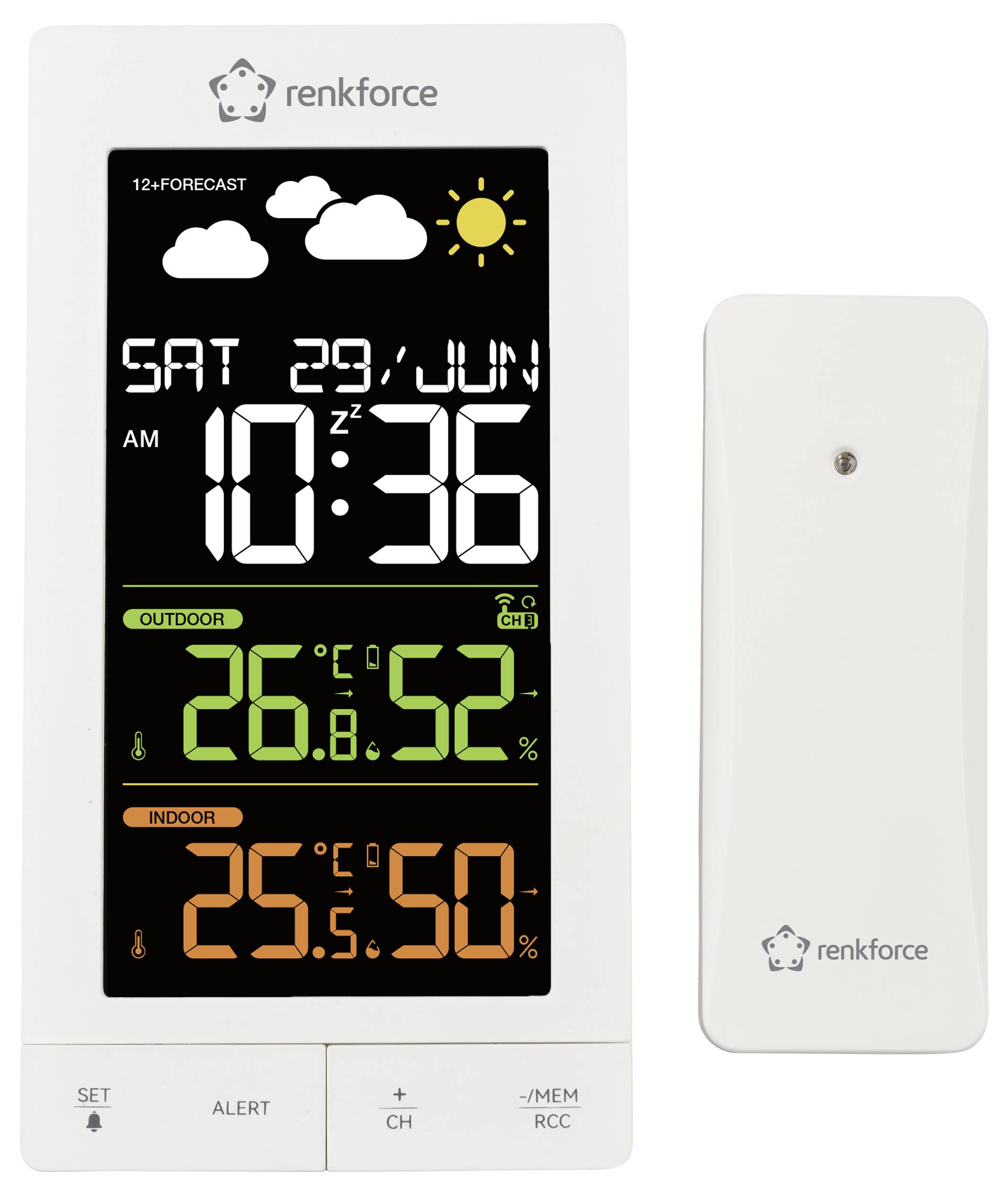 Renkforce RF-6701490 Stazione meteo digitale senza fili Previsione per 12 ore Numero di sensori max. 3-1