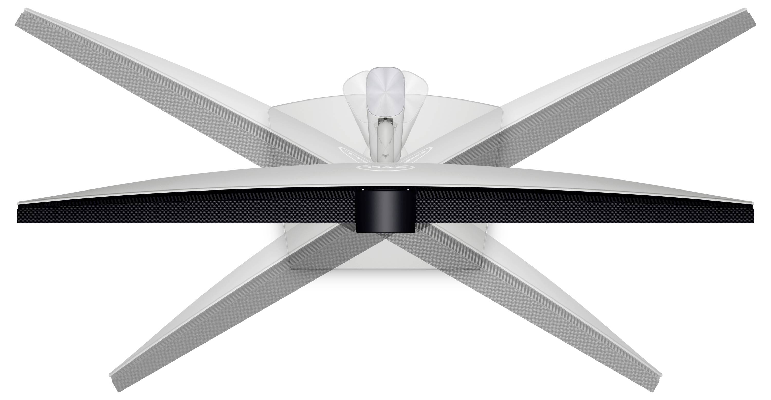 Un sistema di supporto per monitor mostra un design rotante che consente una regolazione versatile dell'orientamento dello schermo.