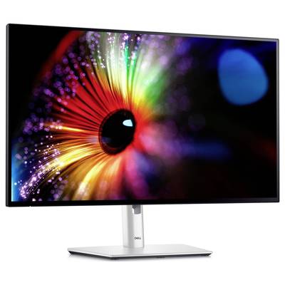 Monitor colorato con un motivo astratto luminoso; mostra un design circolare brillante in colori arcobaleno su uno sfondo scuro.