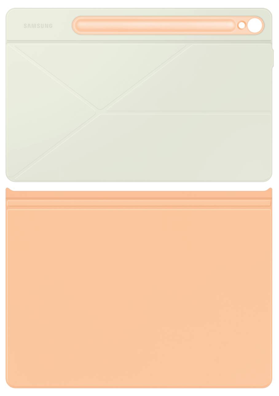 Due custodie per tablet in toni pastello, una in verde chiaro, l'altra in colore pesca, poste una accanto all'altra.