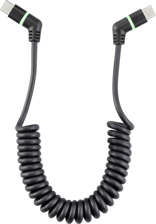 Renkforce Cavo USB USB 2.0 Spina USB-C®, Spina USB-C® 1.50 m Nero Testa ruotabile di 360°, Cavo a spirale RF-6713692