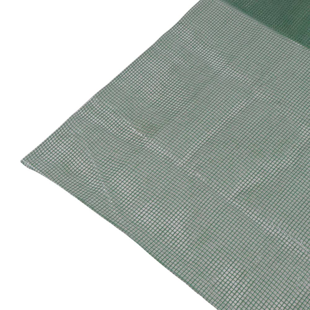 Tessuto reticolare verde, leggermente trasparente, mostra una struttura a griglia regolare.