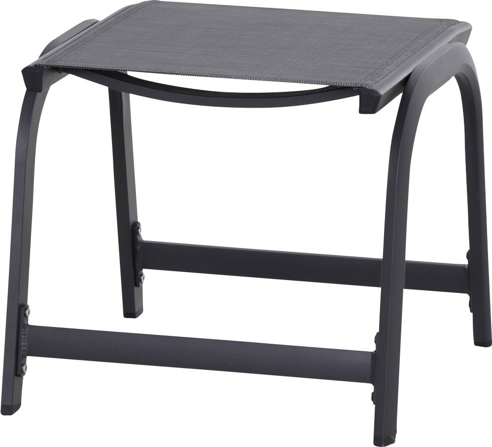 Sgabello nero con gambe leggermente piegate e seduta rettangolare. Stile moderno, adatto per ambienti residenziali o uffici.