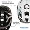 Casco da bicicletta con 'Protezione ottimale: Guscio in policarbonato' e 'Guscio EPS ad alta resistenza'. Il testo spiega le caratteristiche protettive del casco.