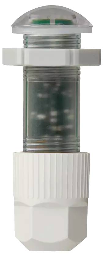 Un cilindro bianco di plastica con una parte centrale trasparente che contiene delle sfere.