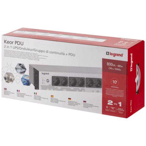 'Legrand Keor PDU 2 in 1: UPS con PDU, 800 VA, 480 W, 230 V, alimentazione di emergenza con multiple prese. Adatto per applicazioni IT.'