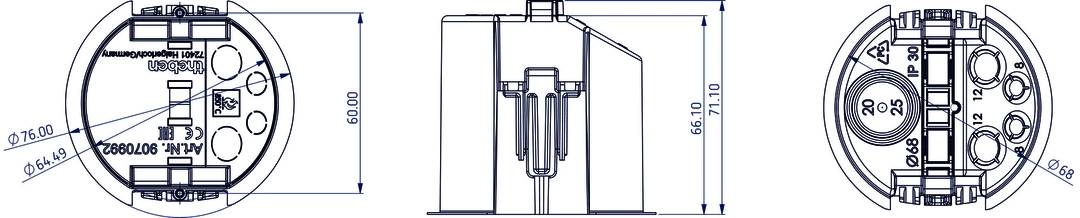 Disegno tecnico di un componente meccanico con struttura verticale centrale e diversi rinforzi laterali.