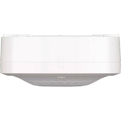 Rilevatore di fumo a soffitto con custodia bianca, con indicatore LED sul lato frontale.