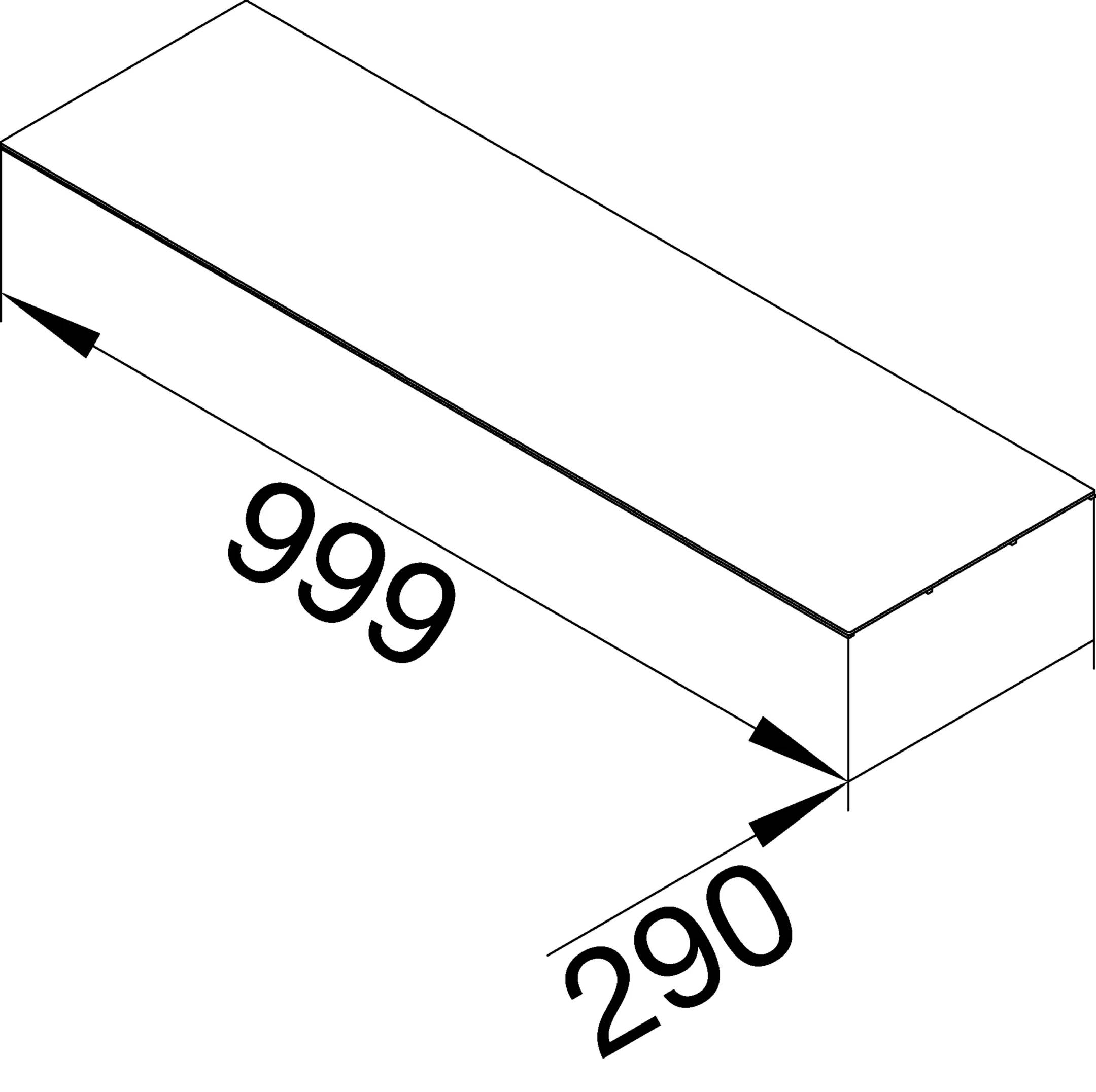 Rettangolo tridimensionale con dimensioni 999 x 290, con frecce che indicano lunghezza e larghezza.
