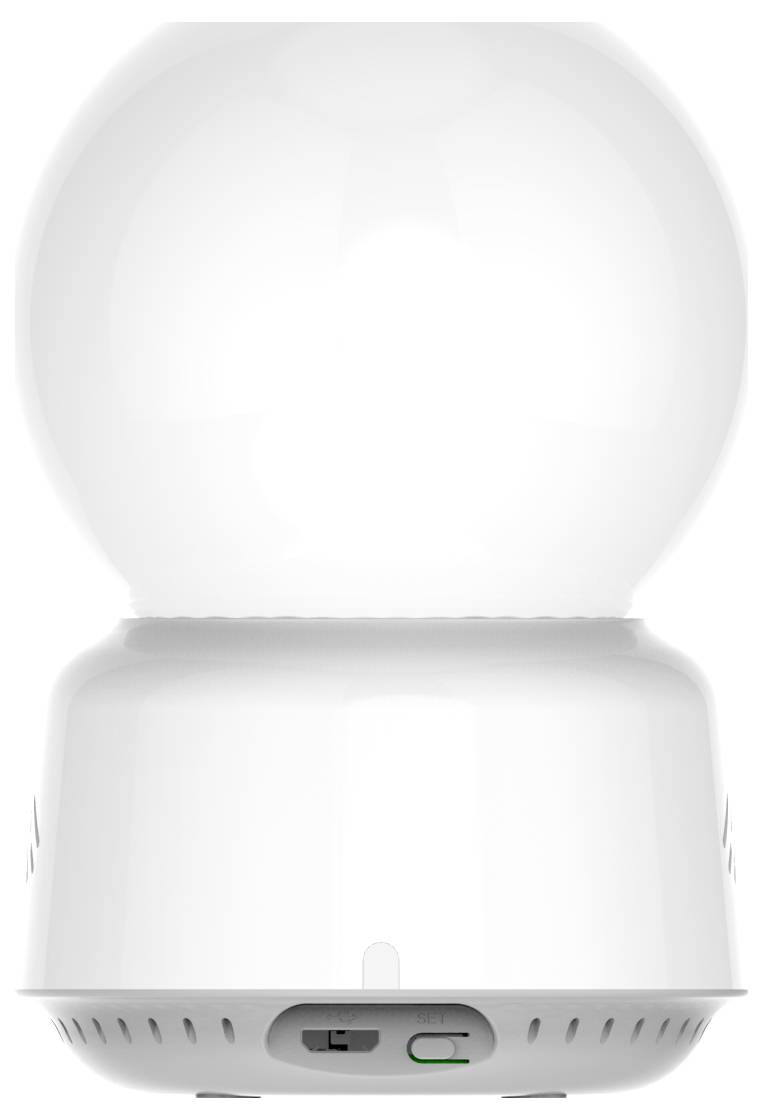 Un diffusore bianco e rotondo con una porta USB e un interruttore basculante alla base, adatto per oli essenziali o umidificazione dell'aria.