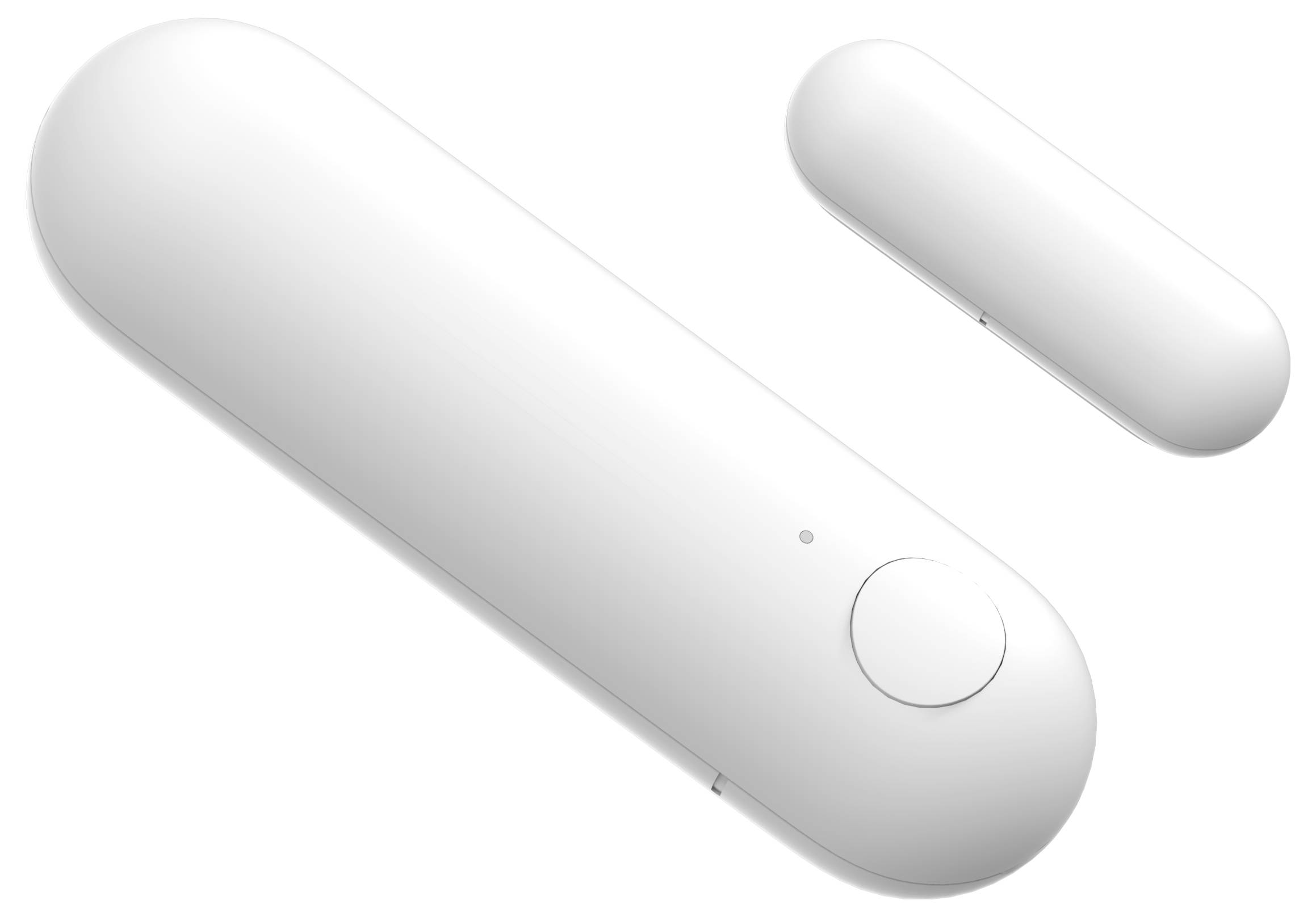 Due sensori ovali bianchi (uno grande e uno piccolo) su sfondo bianco. Probabilmente parte di un sistema di sicurezza.