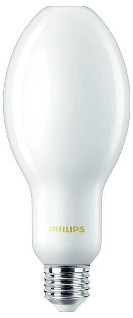 Una lampadina bianca a forma di goccia con attacco E27, marca Philips, in posizione verticale su sfondo bianco.