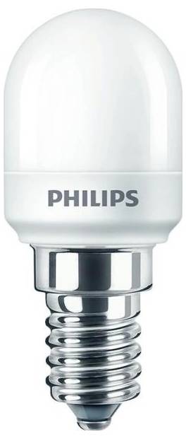 Lampada a risparmio energetico Philips con attacco a vite argentato e globo bianco rotondo.