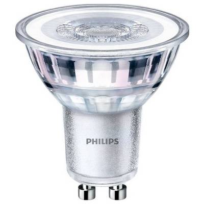 Lampadina LED (GU10), nome del marchio visibile, involucro trasparente.