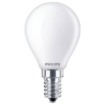 Una lampadina LED Philips bianca con attacco a vite E14, idonea per un'illuminazione a risparmio energetico nelle abitazioni.