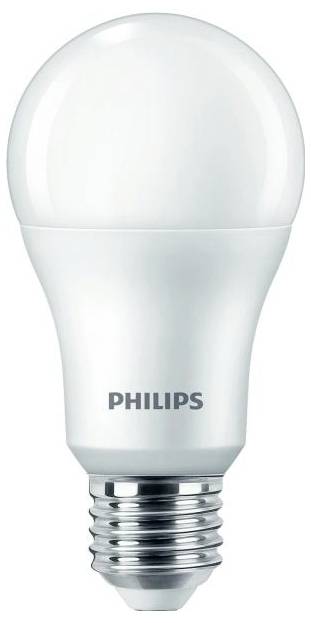 Una lampadina LED bianca Philips con attacco a vite E27.