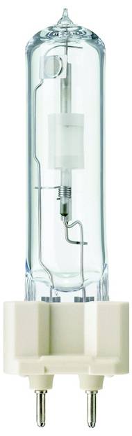 Una lampada alogena con due piedini di attacco, tipica per scopi di illuminazione in proiezioni o applicazioni speciali.