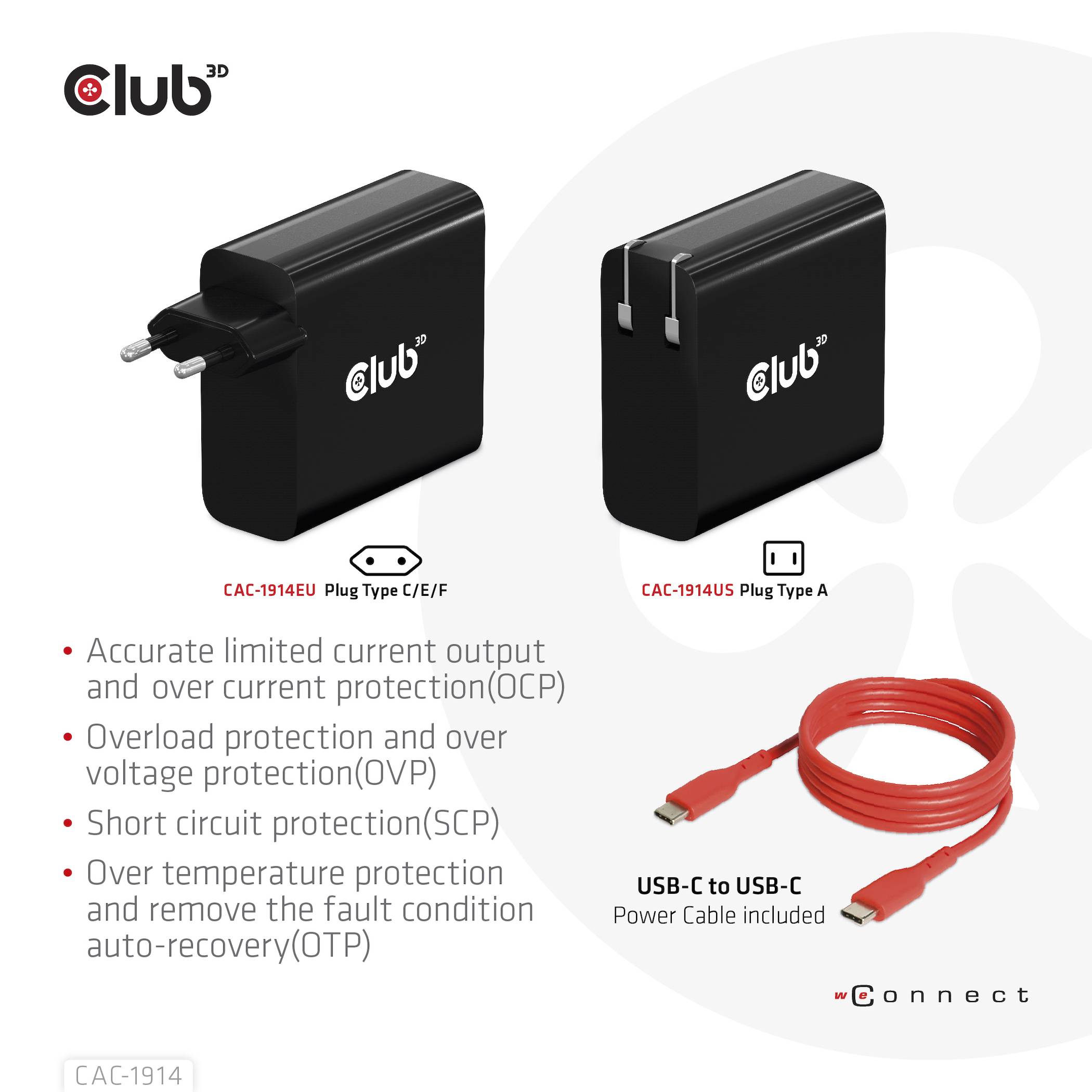club3D CAC-1914EU Caricatore USB 140 W 1x USB-C ® USB PD 3.1, Consegna di potenza Nero GaN-13