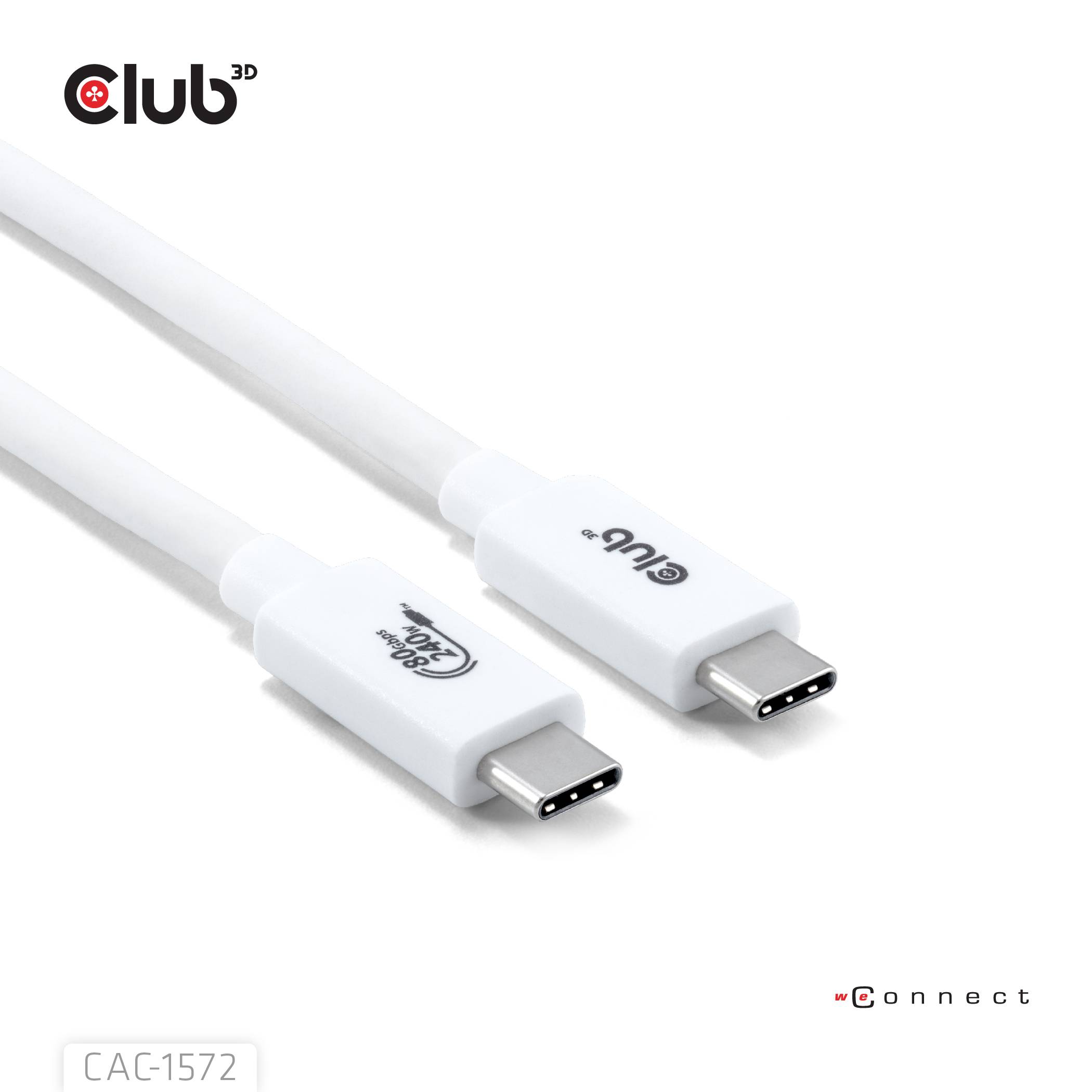 club3D Cavo USB-C USB4™ Spina USB-C® 1.20 m Bianco CAC-1572-4