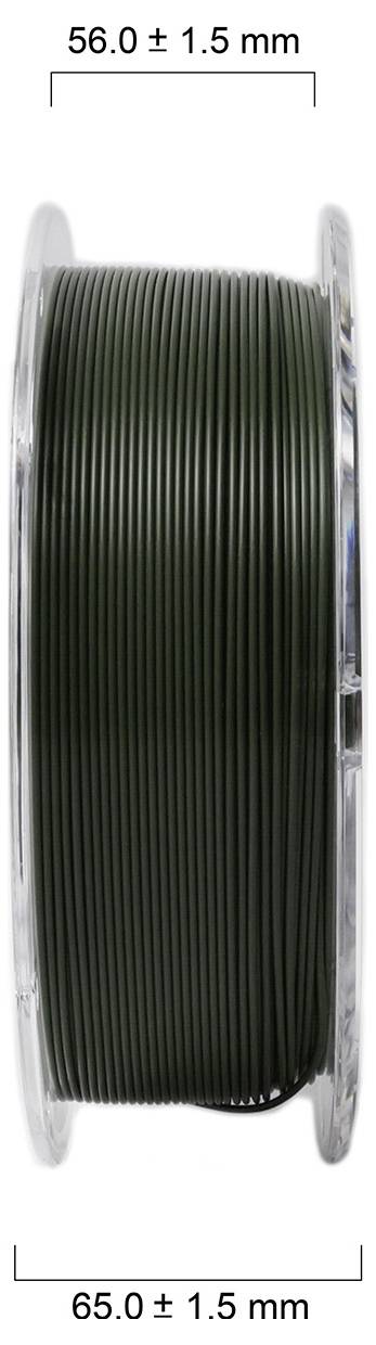 Bobina con filo verde scuro, diametro 65 mm, altezza 56 mm.