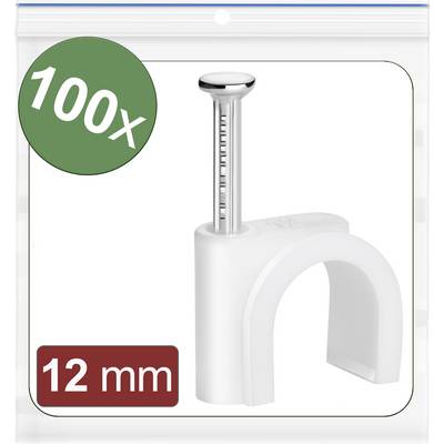Confezione da 100 fascette per cavi, 12 mm, bianche. Include chiodi per il fissaggio. Ideali per la gestione dei cavi.
