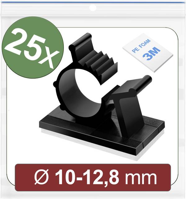 Quadrios 24CA451 Basetta di fissaggio autoadesivo 24CA451 Intervallo Ø fascio 10 fino a 12.8 mm Nero 25 pz.