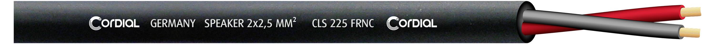 Cavo elettrico nero con testo bianco 'CORDIAL CRI CR225 2X2.5 MM²' e filo interno rosso e nero visibile.