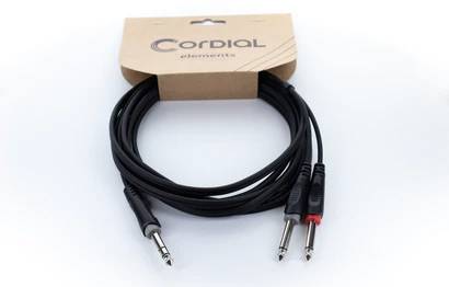 "Cavo audio nero con due spine da 6,35 mm e una confezione riportante la scritta "Cordial elements"."
