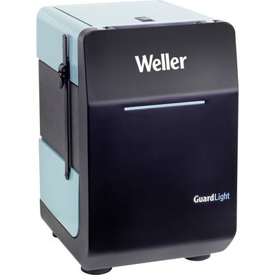 Un dispositivo blu-nero con la scritta 'Weller GuardLight'. Sembra essere un dispositivo elettronico o tecnico compatto.