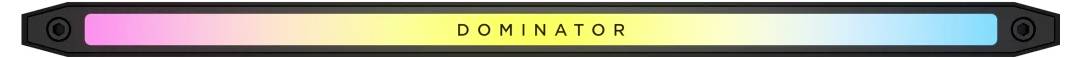 Barra nera con sfumatura che va dal rosa a sinistra al giallo a destra; al centro la scritta 'DOMINATOR' in maiuscolo.