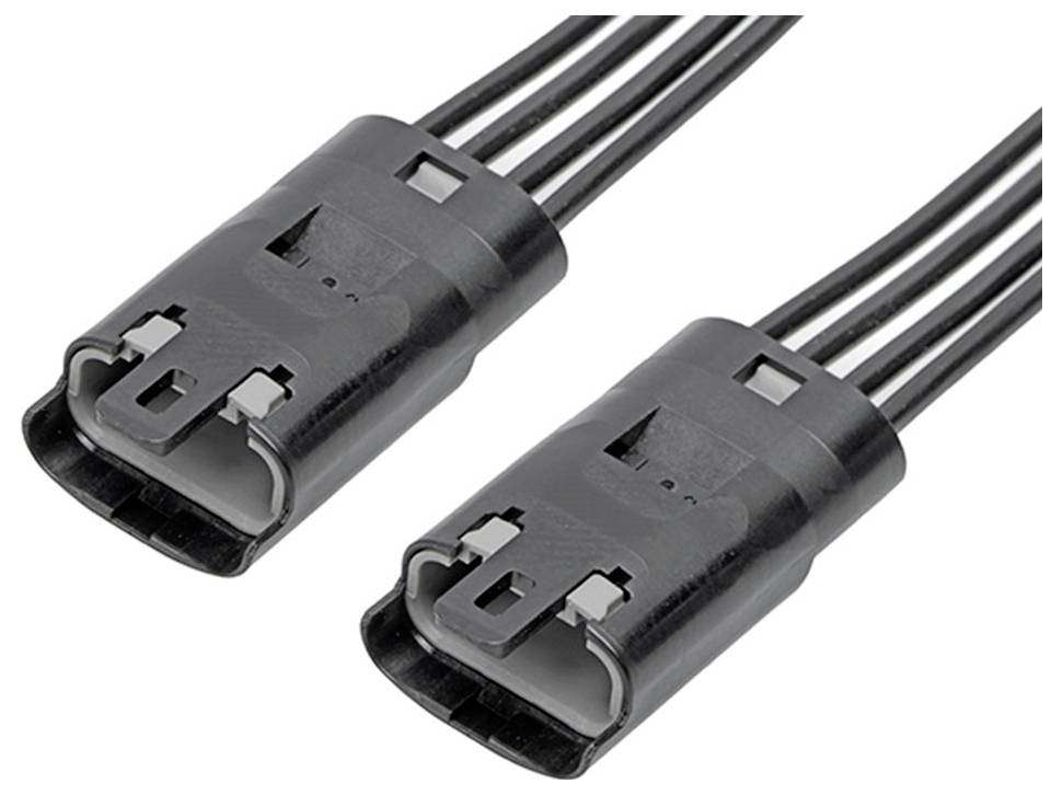 Due connettori elettrici neri con multiple uscite per cavi. Sono disposti simmetricamente e sono destinati al collegamento di dispositivi.