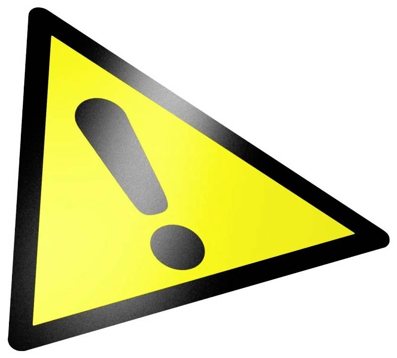 Cartello di avvertimento giallo con un punto esclamativo nero all'interno di un triangolo.