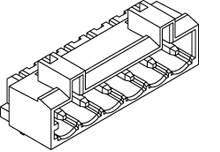 Diagramma del connettore con cinque porte di connessione in sequenza, disegno tecnico dettagliato che mostra il cablaggio interno e la forma del contenitore.