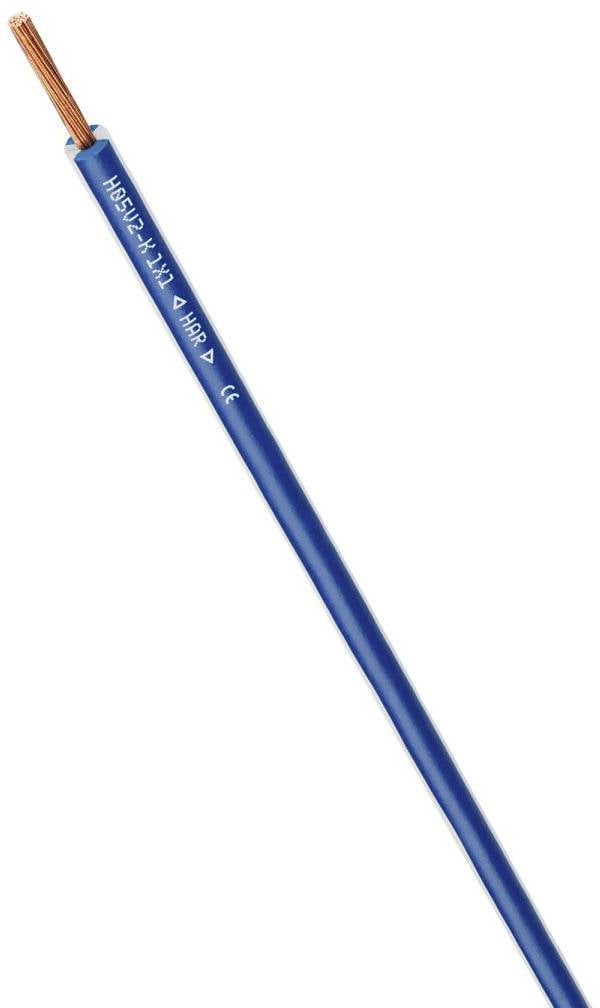 Cavo unipolare, isolato in blu, con conduttore interno in rame. Marcatura 'H05V-K 24x0,20 4MP'. Idoneo per impianti elettrici.