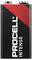 Batteria Procell Intense da 9 volt di colore nero con design diagonale rosso nella parte superiore.