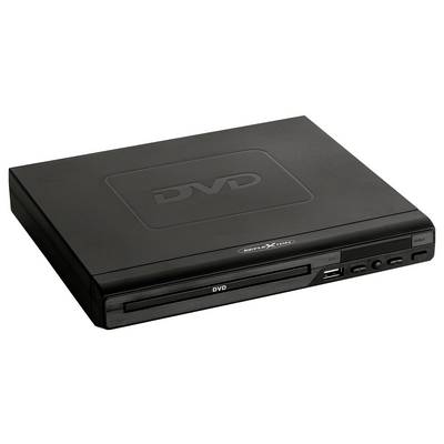 Unità DVD esterna nera con slot per disco e porta USB frontale, mostrata su sfondo bianco.