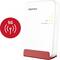 Un router WLAN bianco del marchio 'FRITZ!Box', accanto a un simbolo rosso 5G che indica un internet veloce con supporto 5G.