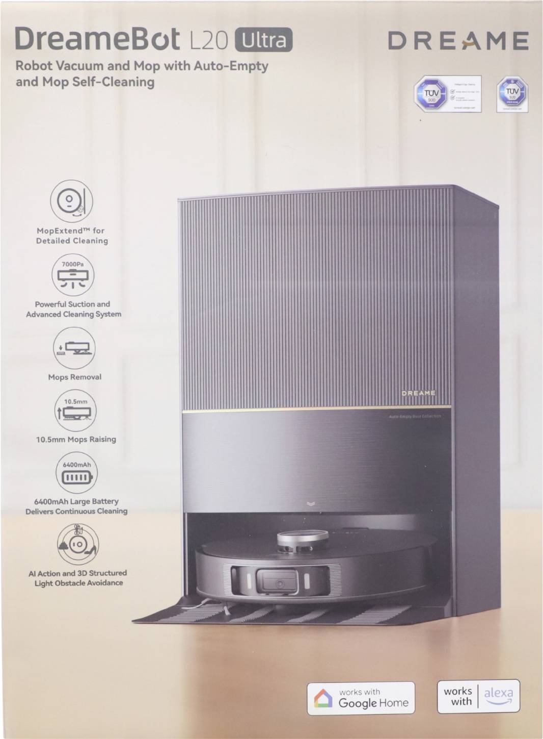 dreame L20 Robot aspirapolvere e pulitori Nero Gestito da app, Comando vocale, Compatibile con Amazon Alexa, Compatibile con Google Home, incl. batteria ricaricabile