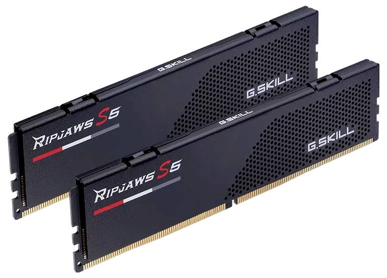 Due moduli RAM nero-argento di G.Skill con la scritta 'Ripjaws S5', destinati all'utilizzo in computer per migliorare le prestazioni.